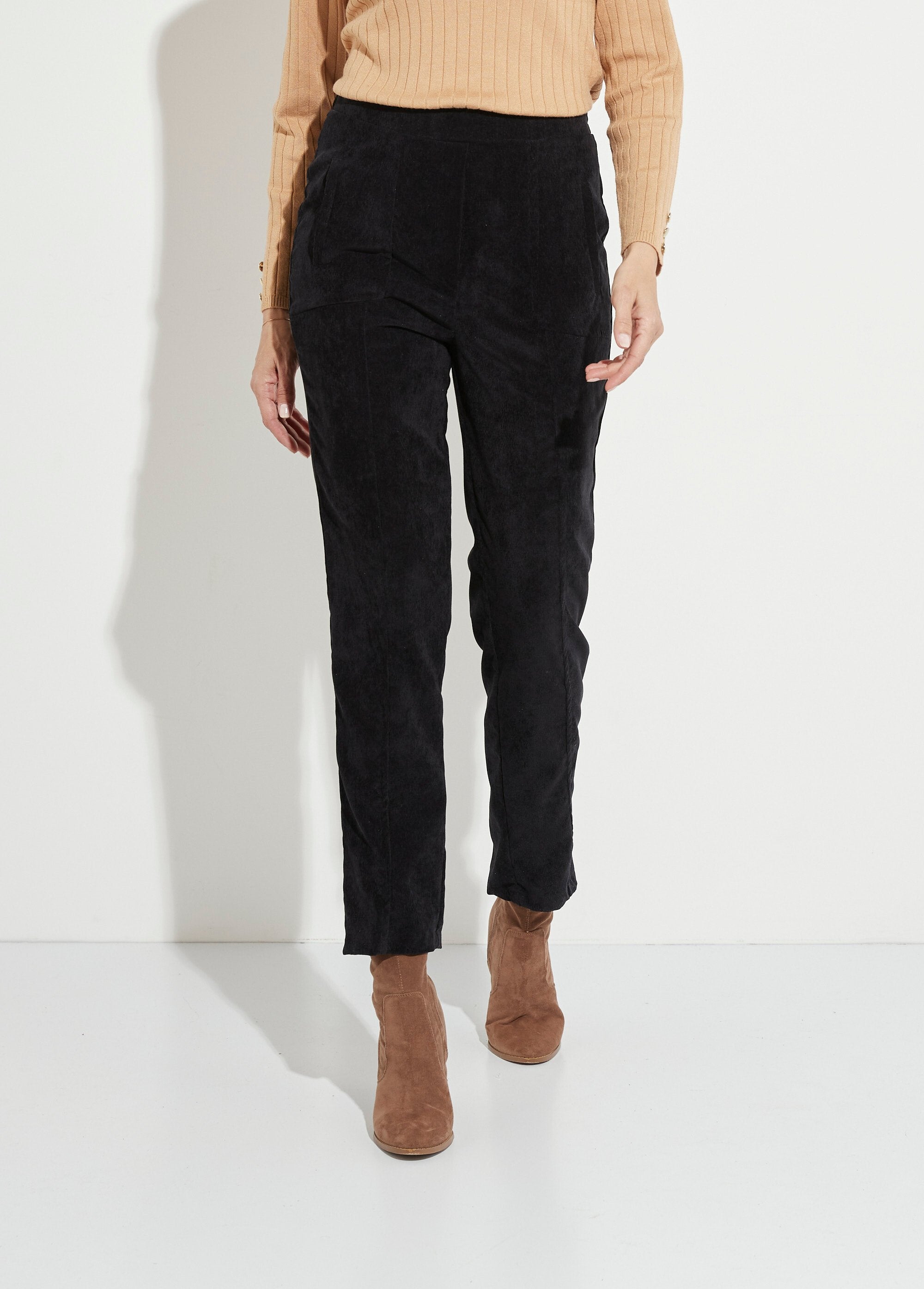 Straight_pants_with_elasticated_waist_and_milleraies_velvet_Black_FA1_slim