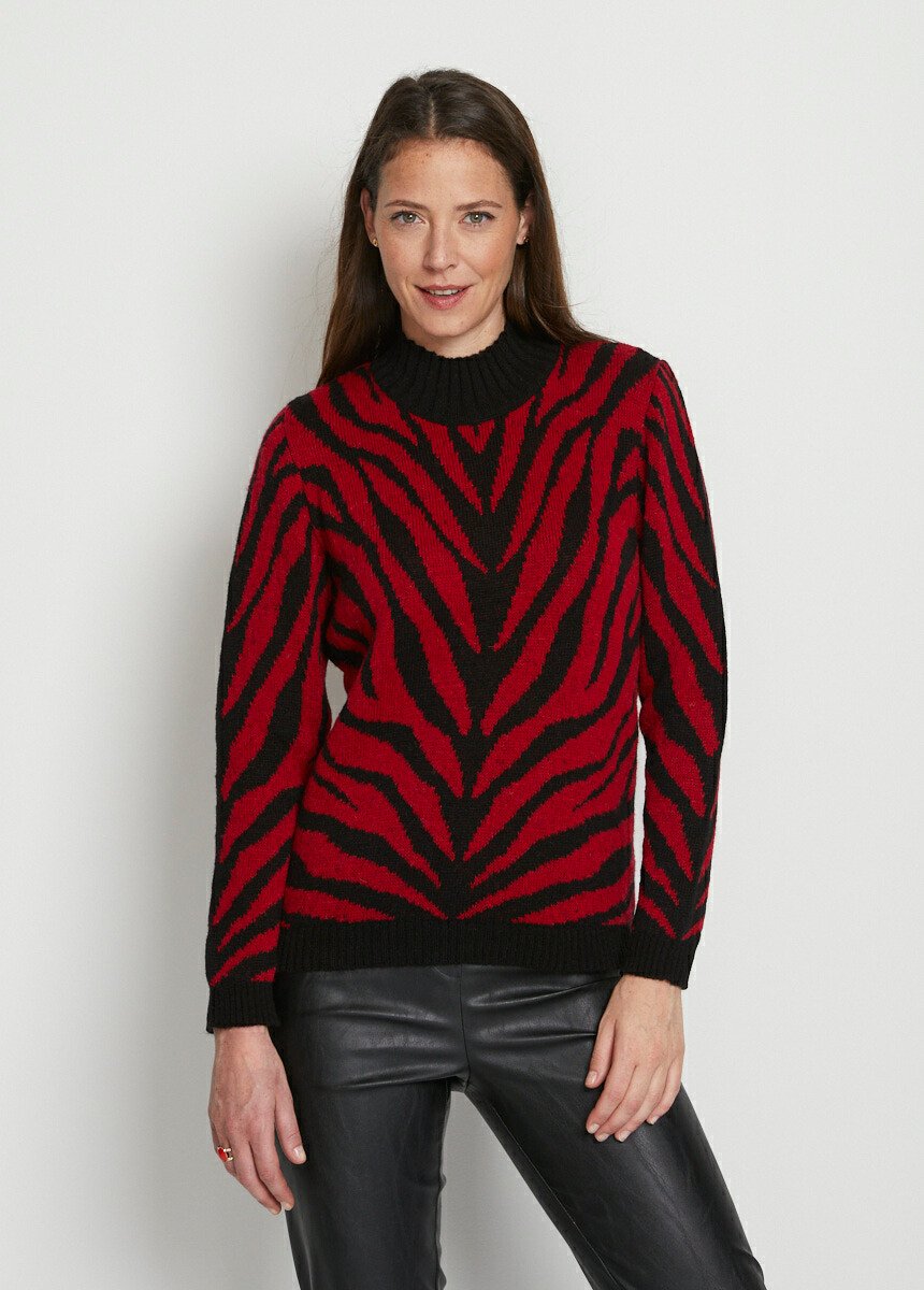 Zebra_jacquard_high_neck_sweater_Red_and_black_FA1_slim