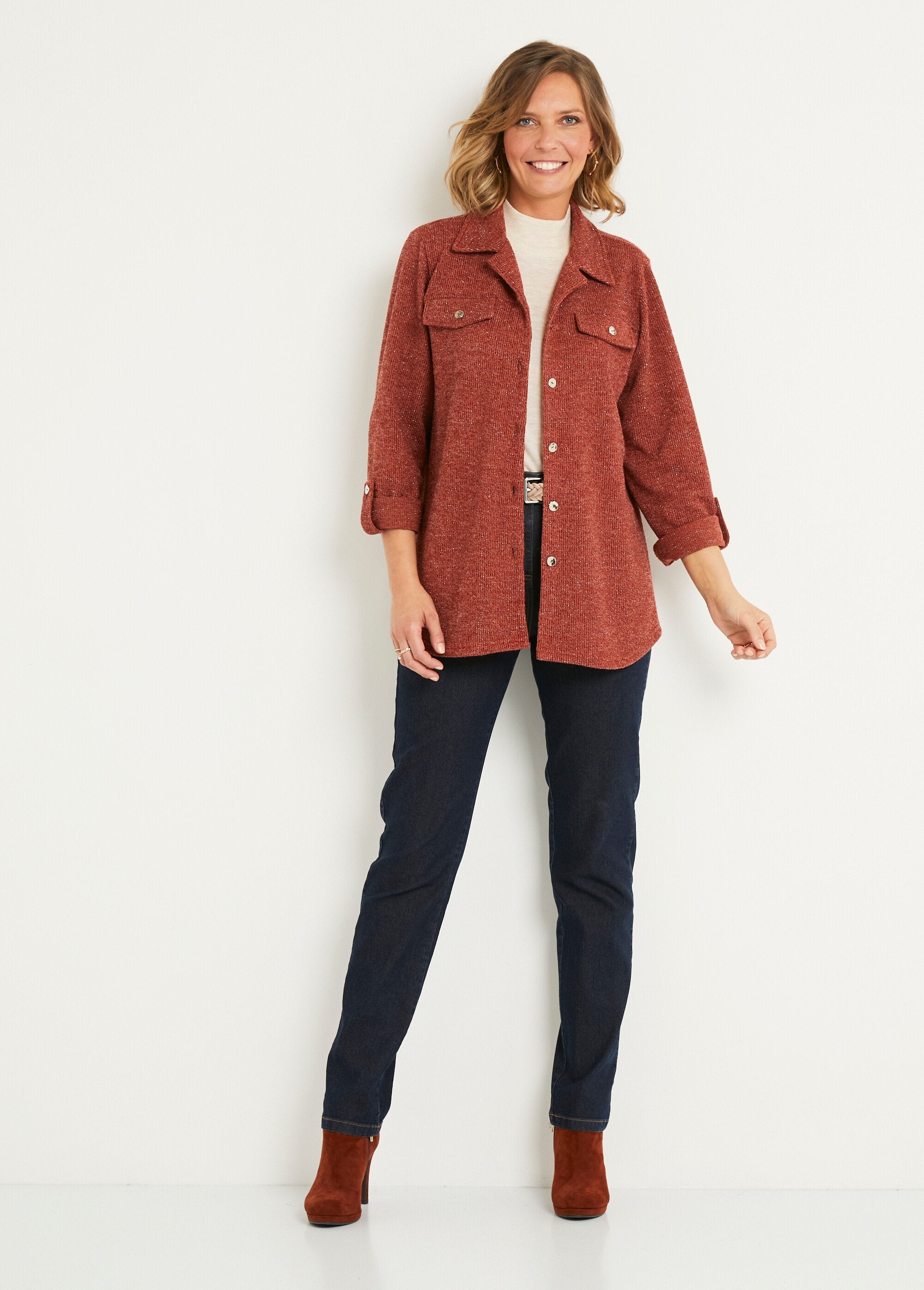Long_buttoned_ribbed_knit_overshirt_Brown_SF1_slim