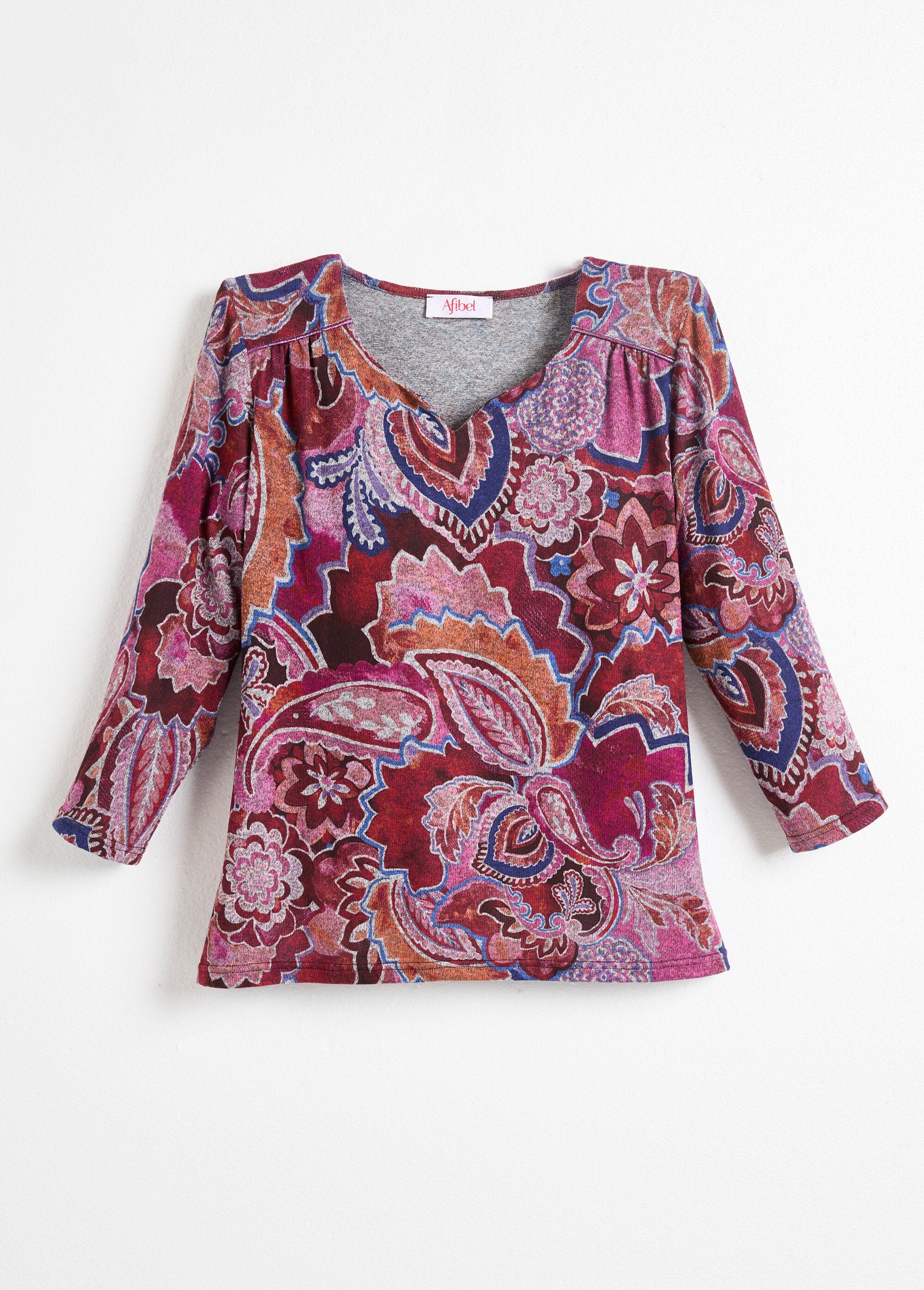 Short-sleeved,_3/4-length_T-shirt_with_a_paisley_print_Pink_print_AP1_slim