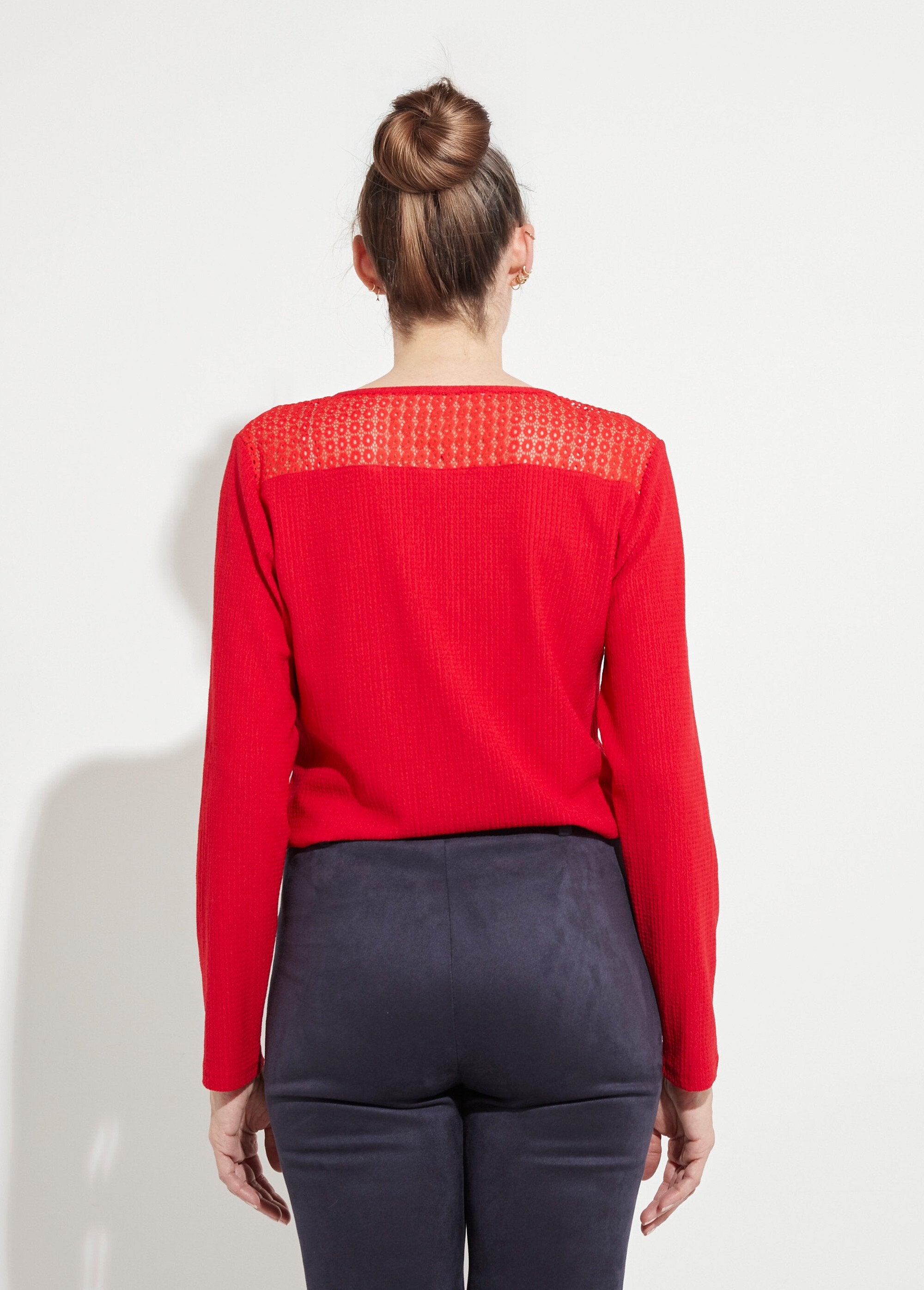 Waffle_knit_T-shirt_with_lace_and_jeweled_neckline_Red_DO1_slim