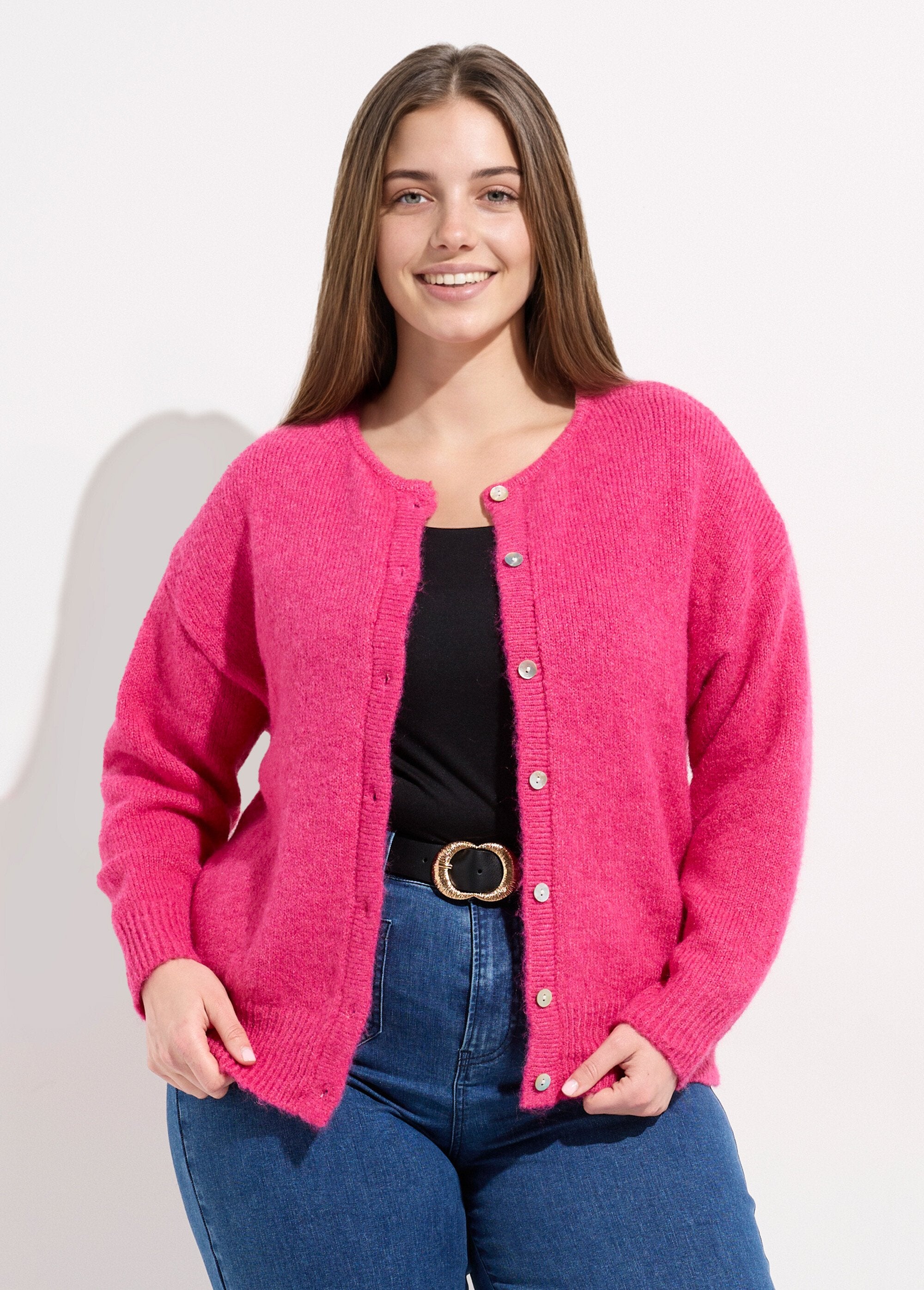 Gilet_chaud_col_rond,_maille_avec_laine_Rose_vif_FA1_curvy