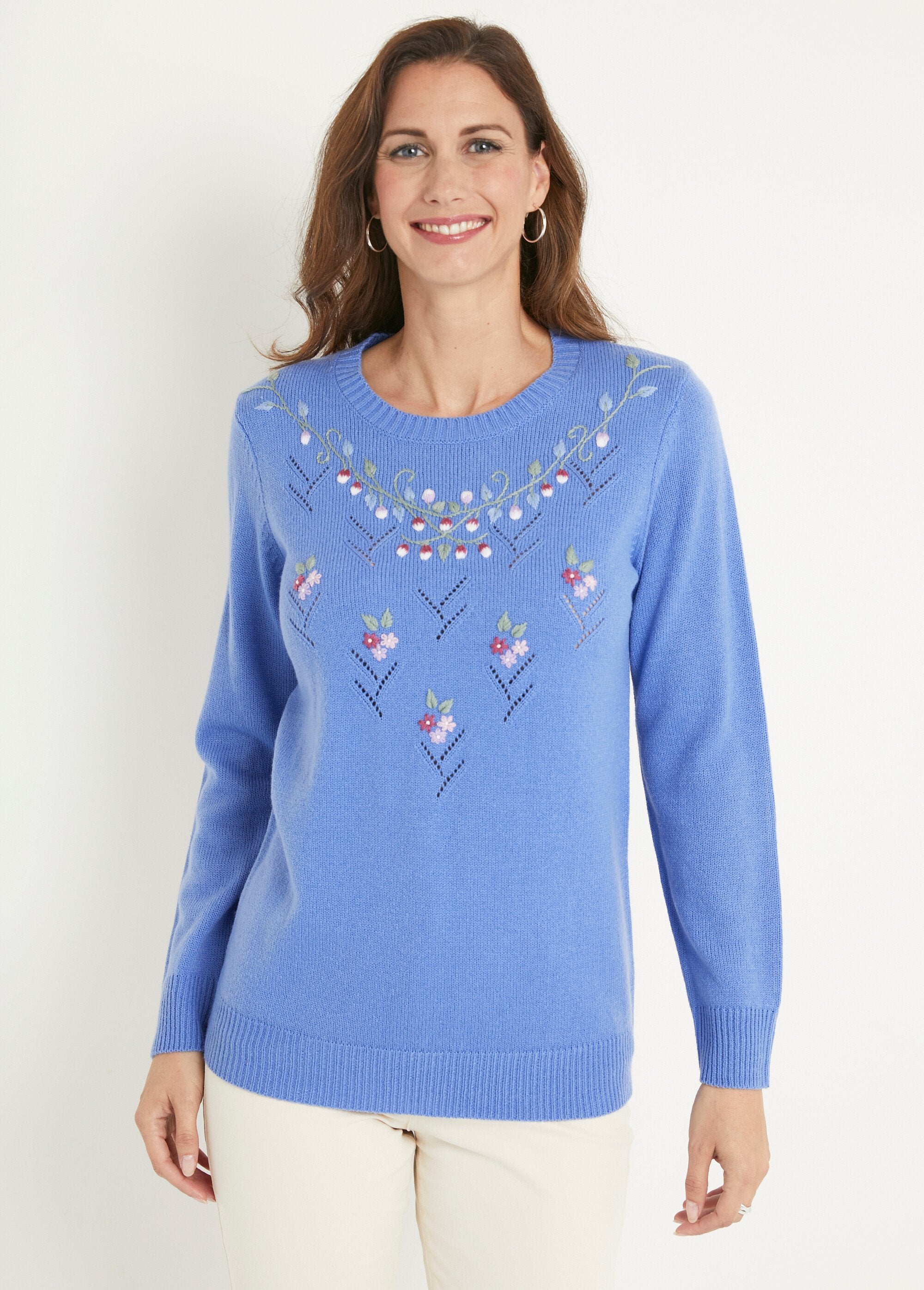 Soft_plain_embroidered_openwork_round_neck_sweater_Blue_FA1_slim