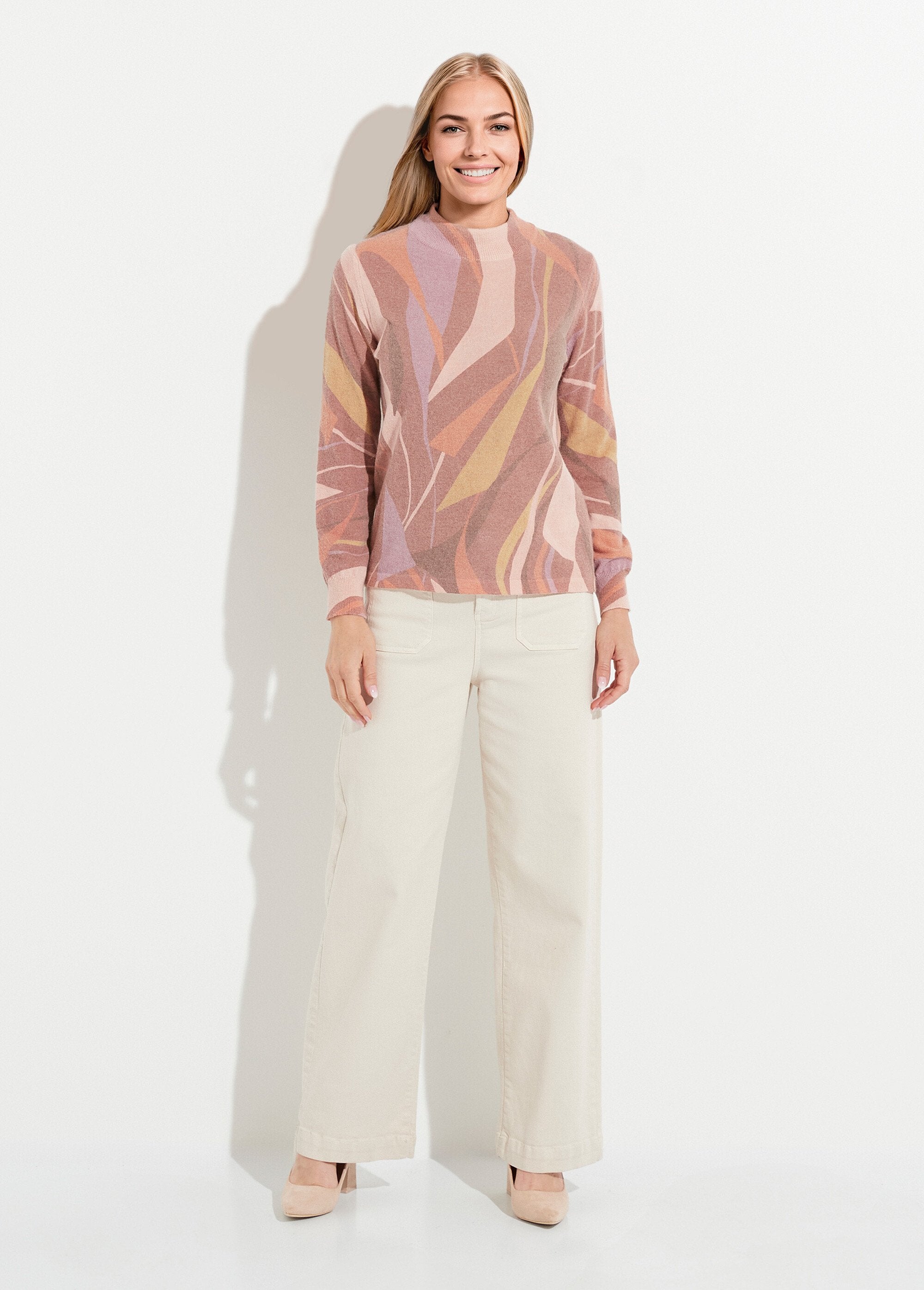 Pull_fin_chaud_col_montant_avec_laine_et_angora_imprimé_Noisette_et_beige_SF1_slim