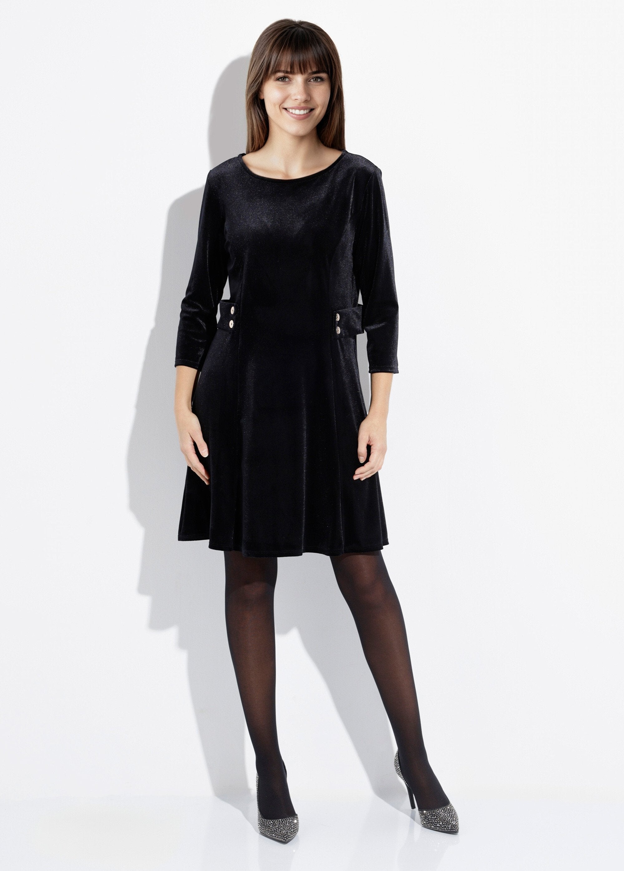 Velvet_dress_with_a_round_neck_and_defined_waist_Black_FA1_slim