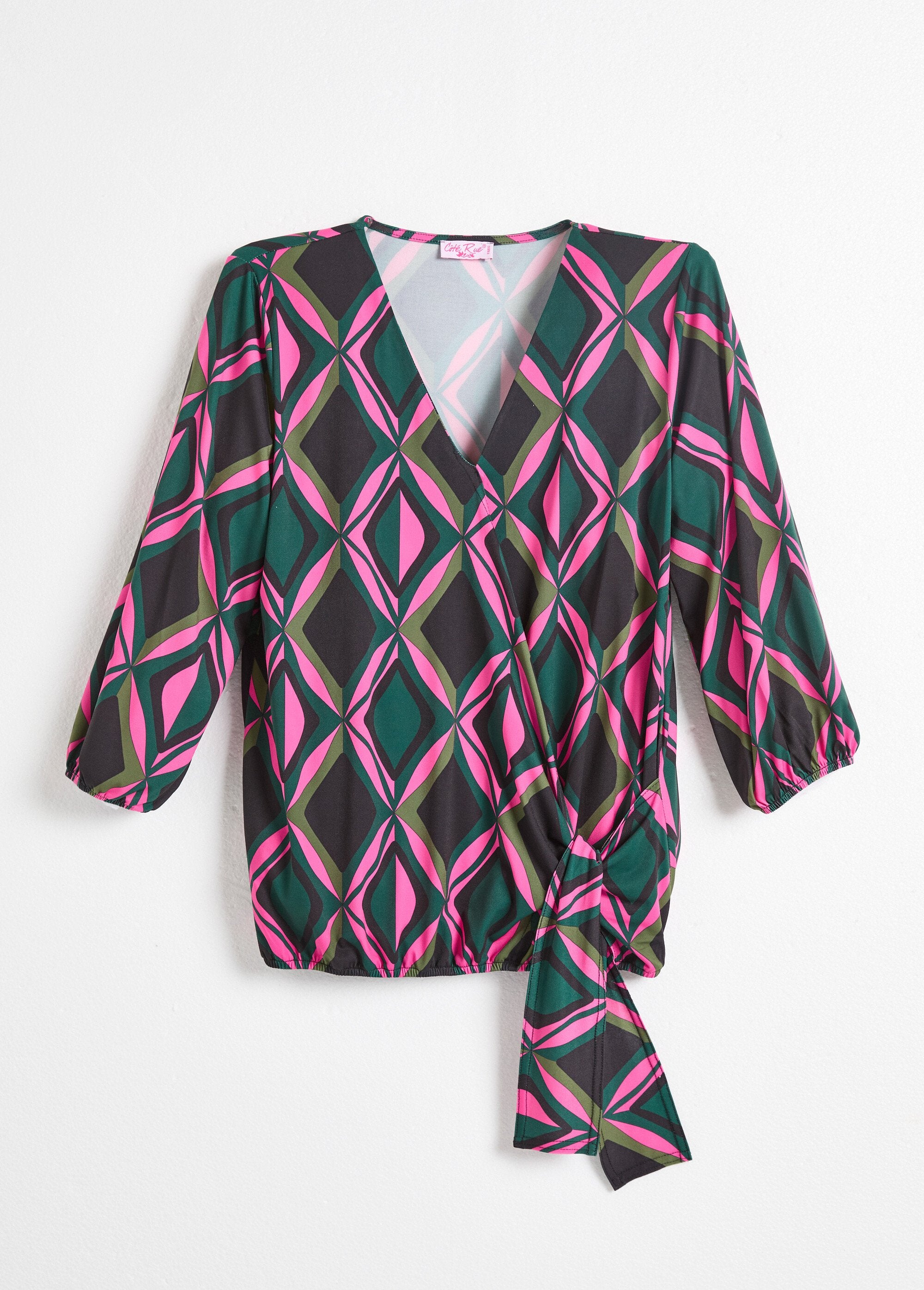 Printed_wrap-style_blouson-effect_T-shirt_Pink_and_green_AP1_slim