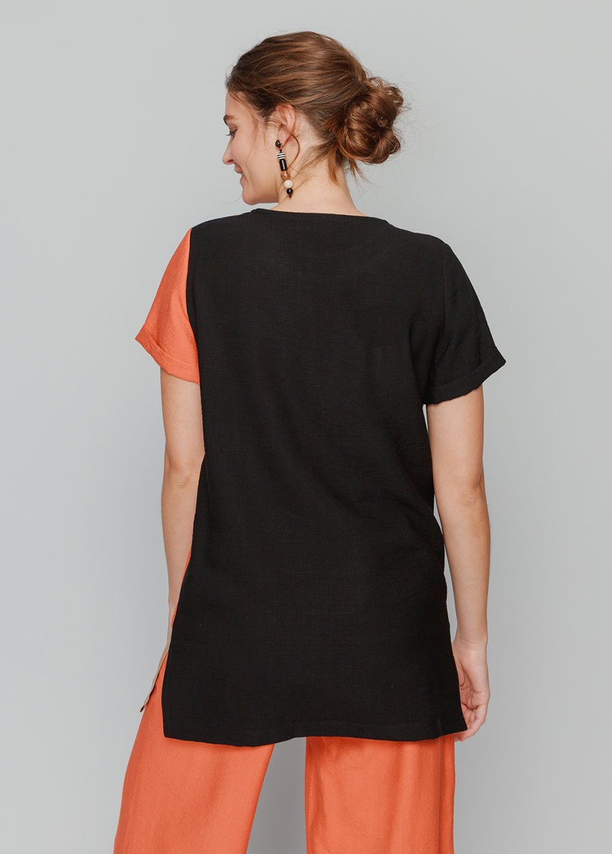 Linen-effect_fabric_tunic_Black_and_brick_DO1_slim